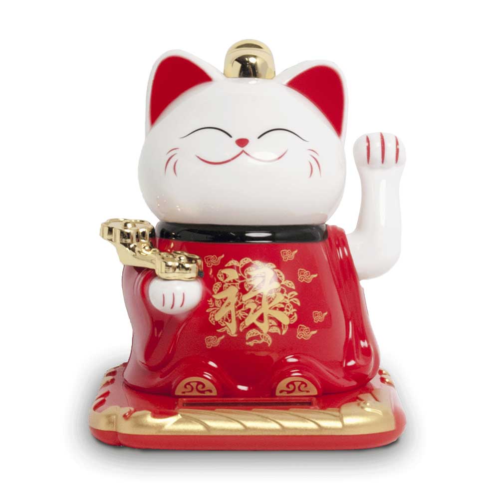 BIANCO) GATTO FORTUNATO Cinese Con Braccio Agitante Alimentato Solare - Foto 4